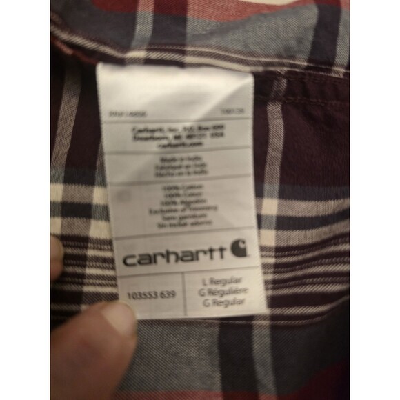 Carhartt Men’s L Plaid Short Sleeve Button Down Shirt Burgundy Gray Workwear - Picture 15 of 16